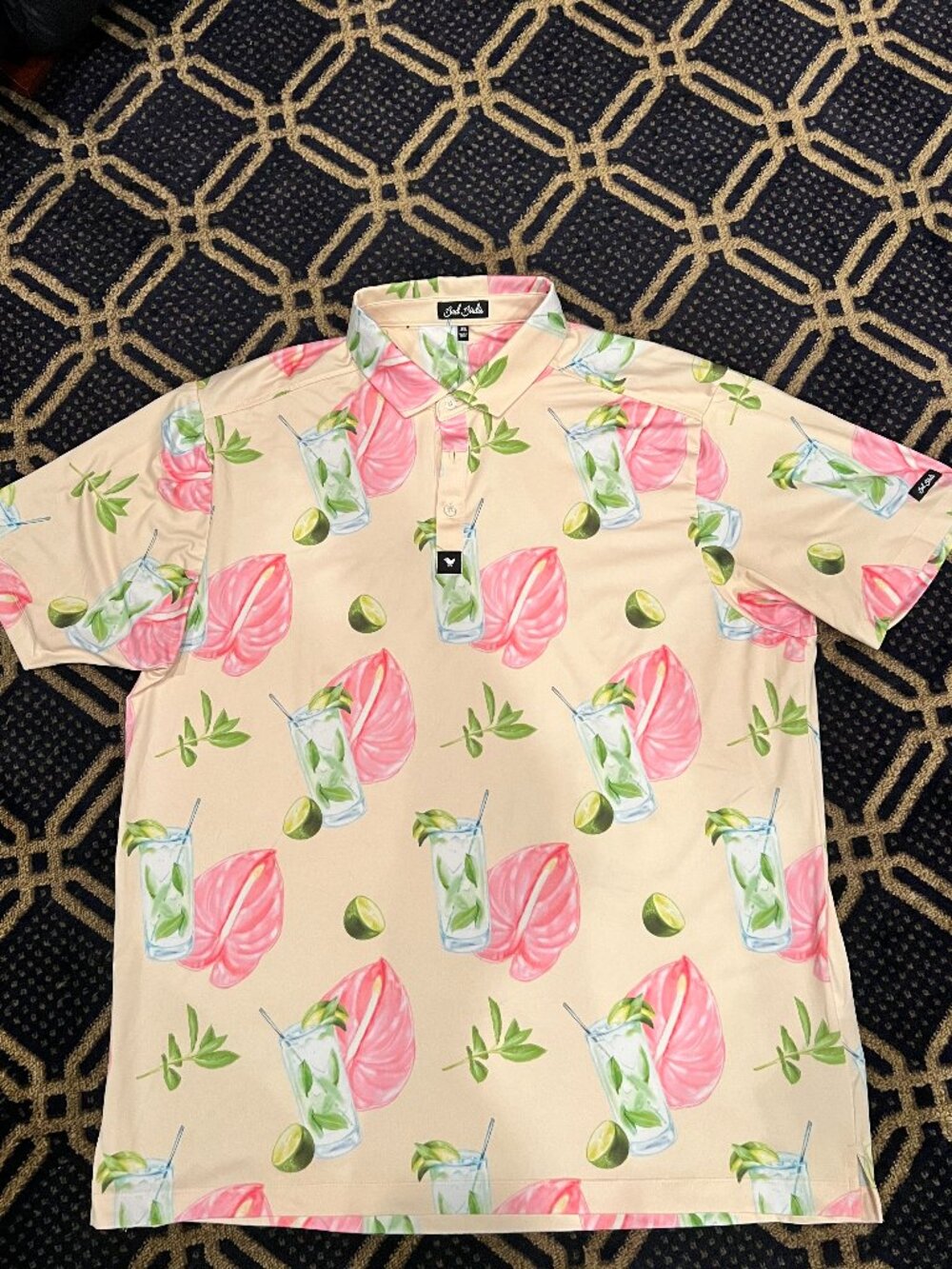 Bad Birdie Men’s 2XL Mojito Tropical Golf Polo Pink Green Performance Shirt